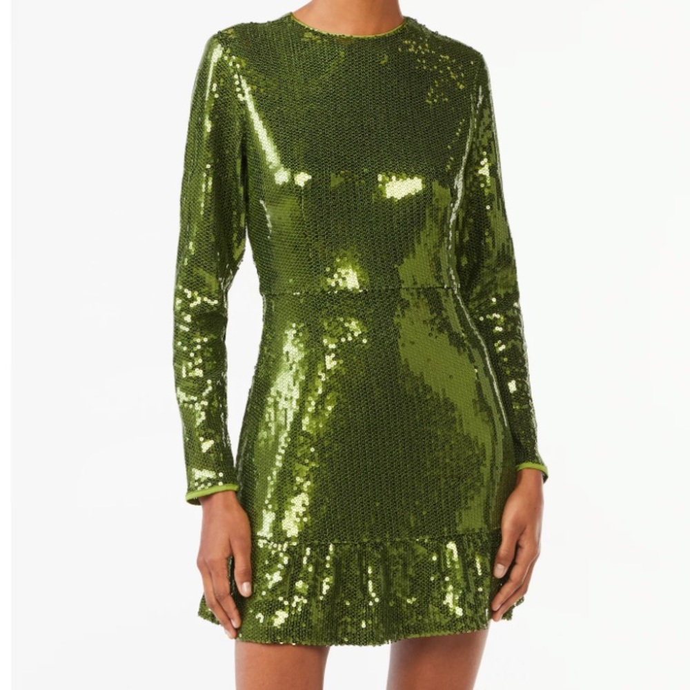 Scoop Women's Sequin Mini Dress with Ruffled Hem - Green - SZ XL